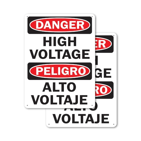 Signmission High Voltage Bilingual Danger Sign, Aluminum, 12in W x 18in L, 2PK OS-2PACK-DS-A-1218-L-19389